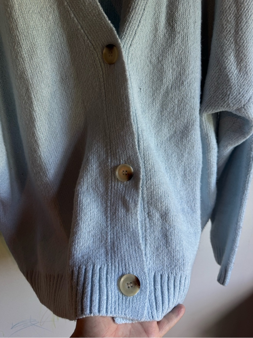 No Boundaries Light Blue Button-Front V-Neck Grandpa Cardigan - Picture 5 of 6